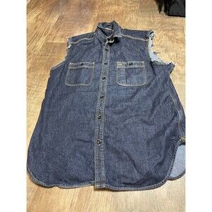 Gap Vest Mens Button Down Blue Denim Collared Pockets